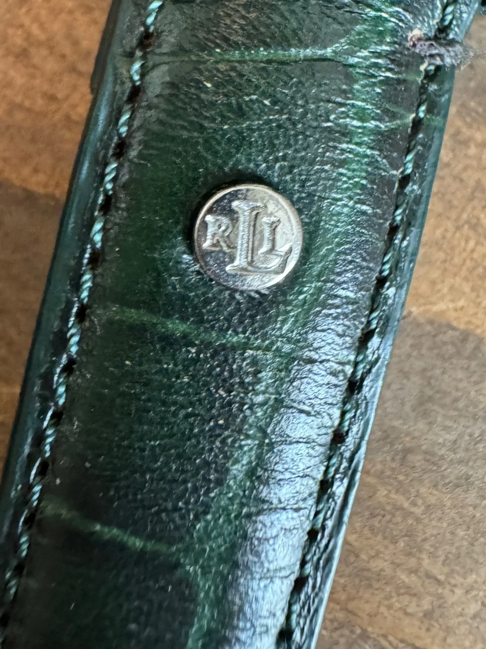 Vintage Lauren Ralph Lauren Dark Forest Green Croc Embossed Thin Belt Sz L 36